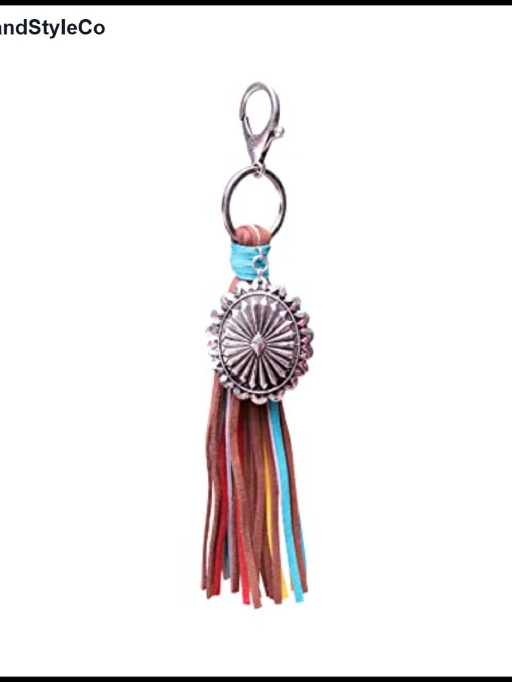 Metal Keychain Charm with Genuine Leather Tassel & Snap Hook Purse Charm